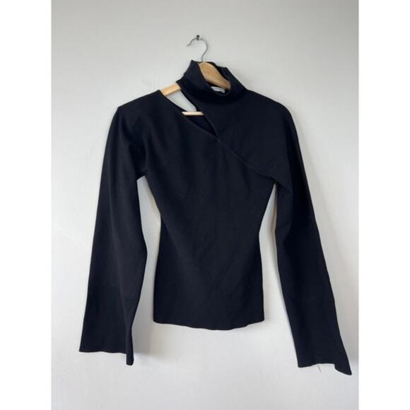NEW A.L.C. Cutout Shoulder Long Sleeve Stretch Paquin Black Blouse Top Sz: XS - Picture 2 of 9